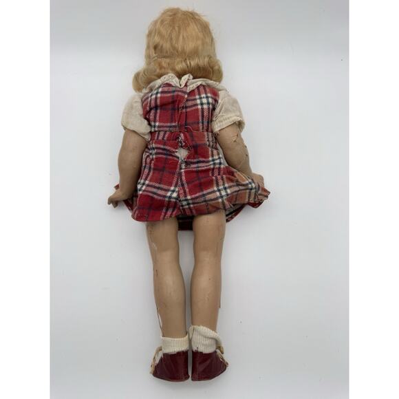 Halloween Creepy VTG Sleepy Flirty Eyes Composition Girl Doll 18 Inch Blonde - Picture 11 of 13